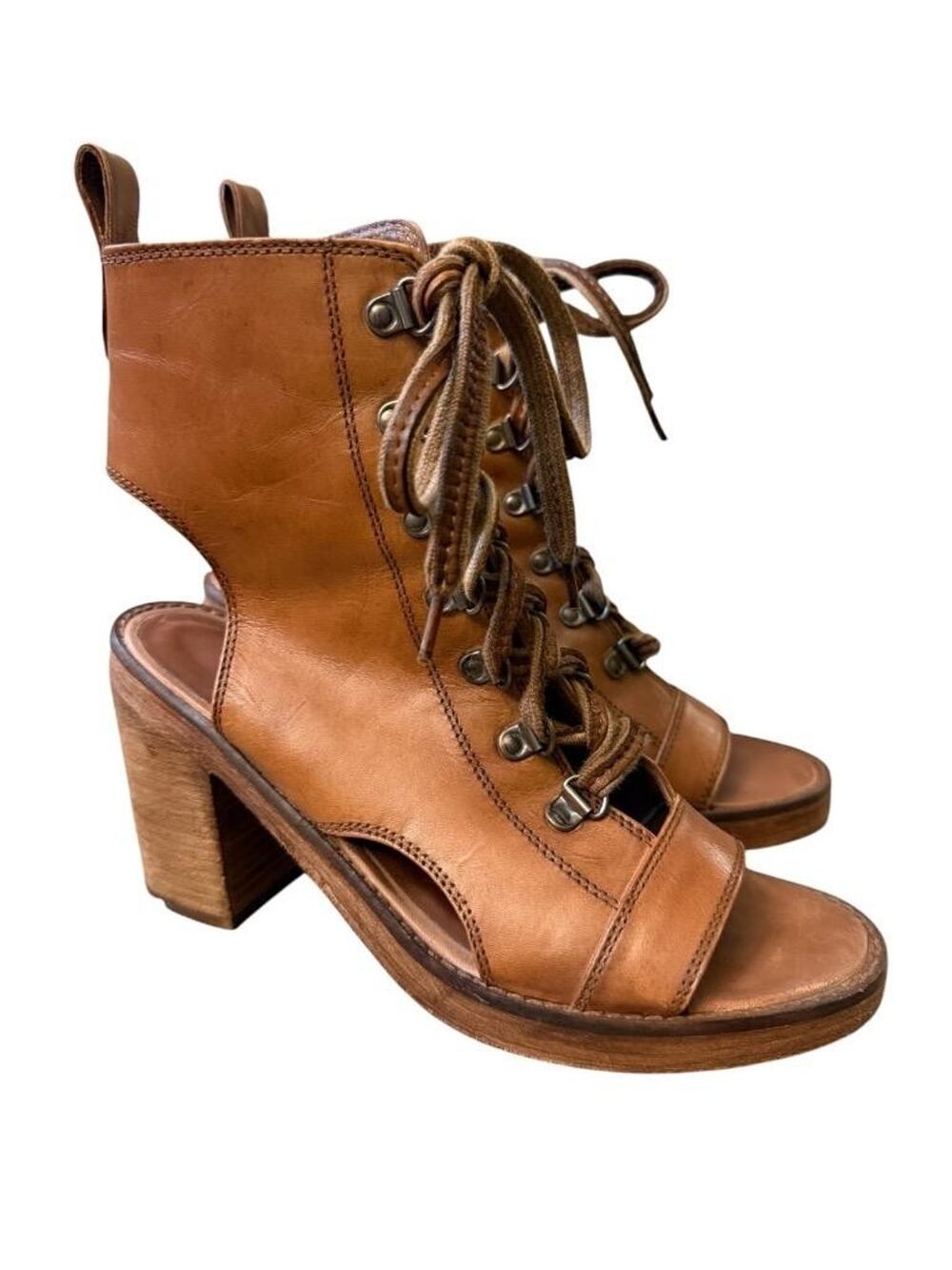 Vintage Foundry Co Odette Free People Open Toe Bootie Tan Leather Women size 8